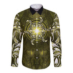New Zealand Matariki Hiwaiterangi Long Sleeve Button Shirt Maori Moko Yellow Galaxy