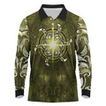 New Zealand Matariki Hiwaiterangi Long Sleeve Polo Shirt Maori Moko Yellow Galaxy