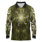 New Zealand Matariki Hiwaiterangi Long Sleeve Polo Shirt Maori Moko Yellow Galaxy