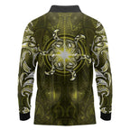 New Zealand Matariki Hiwaiterangi Long Sleeve Polo Shirt Maori Moko Yellow Galaxy
