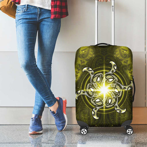New Zealand Matariki Hiwaiterangi Luggage Cover Maori Moko Yellow Galaxy