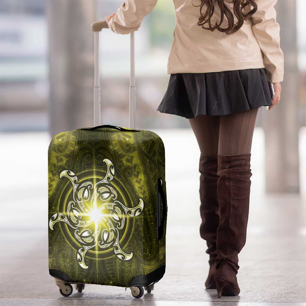 New Zealand Matariki Hiwaiterangi Luggage Cover Maori Moko Yellow Galaxy