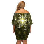 New Zealand Matariki Hiwaiterangi Off Shoulder Short Dress Maori Moko Yellow Galaxy
