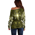 New Zealand Matariki Hiwaiterangi Off Shoulder Sweater Maori Moko Yellow Galaxy