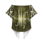 New Zealand Matariki Hiwaiterangi Off Shoulder Wrap Waist Top Maori Moko Yellow Galaxy