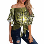 New Zealand Matariki Hiwaiterangi Off Shoulder Wrap Waist Top Maori Moko Yellow Galaxy