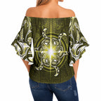 New Zealand Matariki Hiwaiterangi Off Shoulder Wrap Waist Top Maori Moko Yellow Galaxy