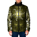 New Zealand Matariki Hiwaiterangi Padded Jacket Maori Moko Yellow Galaxy