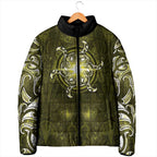 New Zealand Matariki Hiwaiterangi Padded Jacket Maori Moko Yellow Galaxy