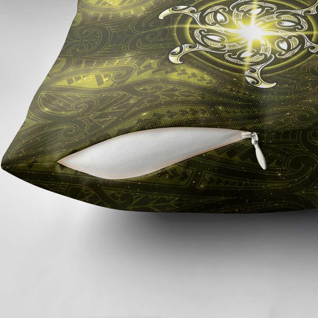 New Zealand Matariki Hiwaiterangi Pillow Cover Maori Moko Yellow Galaxy