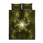 New Zealand Matariki Hiwaiterangi Quilt Bed Set Maori Moko Yellow Galaxy