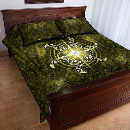 New Zealand Matariki Hiwaiterangi Quilt Bed Set Maori Moko Yellow Galaxy