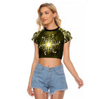 New Zealand Matariki Hiwaiterangi Raglan Cropped T Shirt Maori Moko Yellow Galaxy