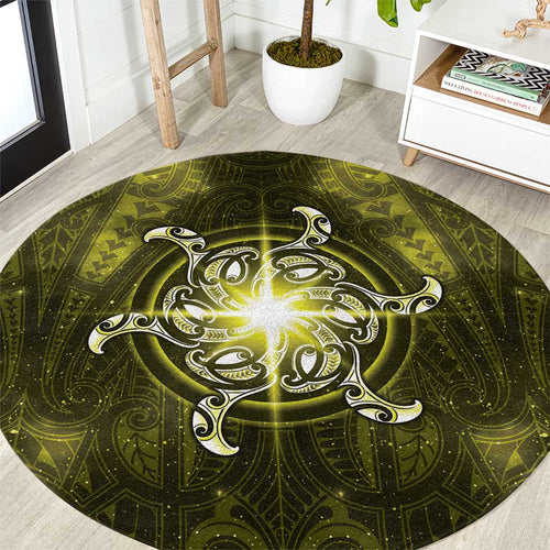 New Zealand Matariki Hiwaiterangi Round Carpet Maori Moko Yellow Galaxy