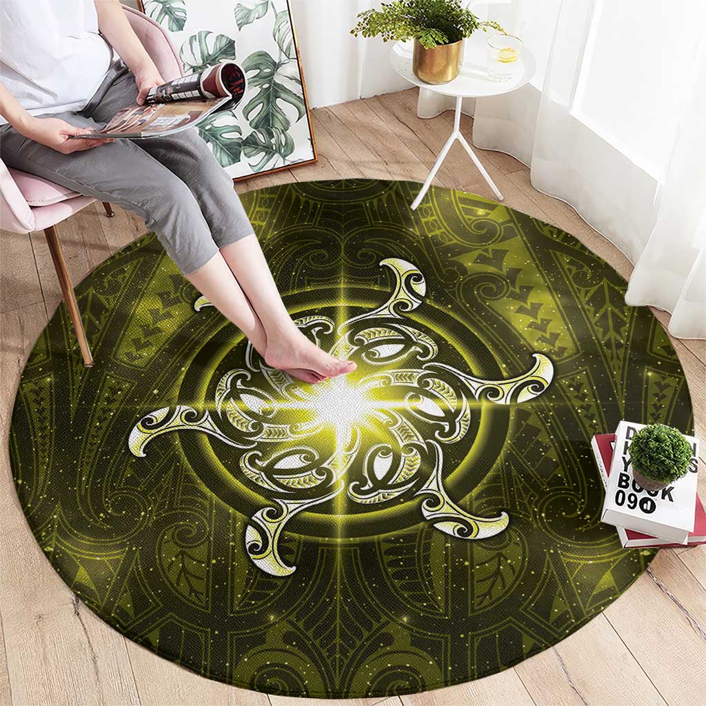 New Zealand Matariki Hiwaiterangi Round Carpet Maori Moko Yellow Galaxy