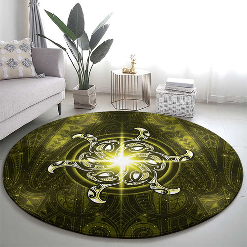 New Zealand Matariki Hiwaiterangi Round Carpet Maori Moko Yellow Galaxy