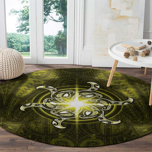 New Zealand Matariki Hiwaiterangi Round Carpet Maori Moko Yellow Galaxy