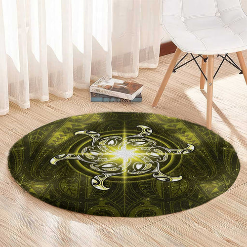 New Zealand Matariki Hiwaiterangi Round Carpet Maori Moko Yellow Galaxy