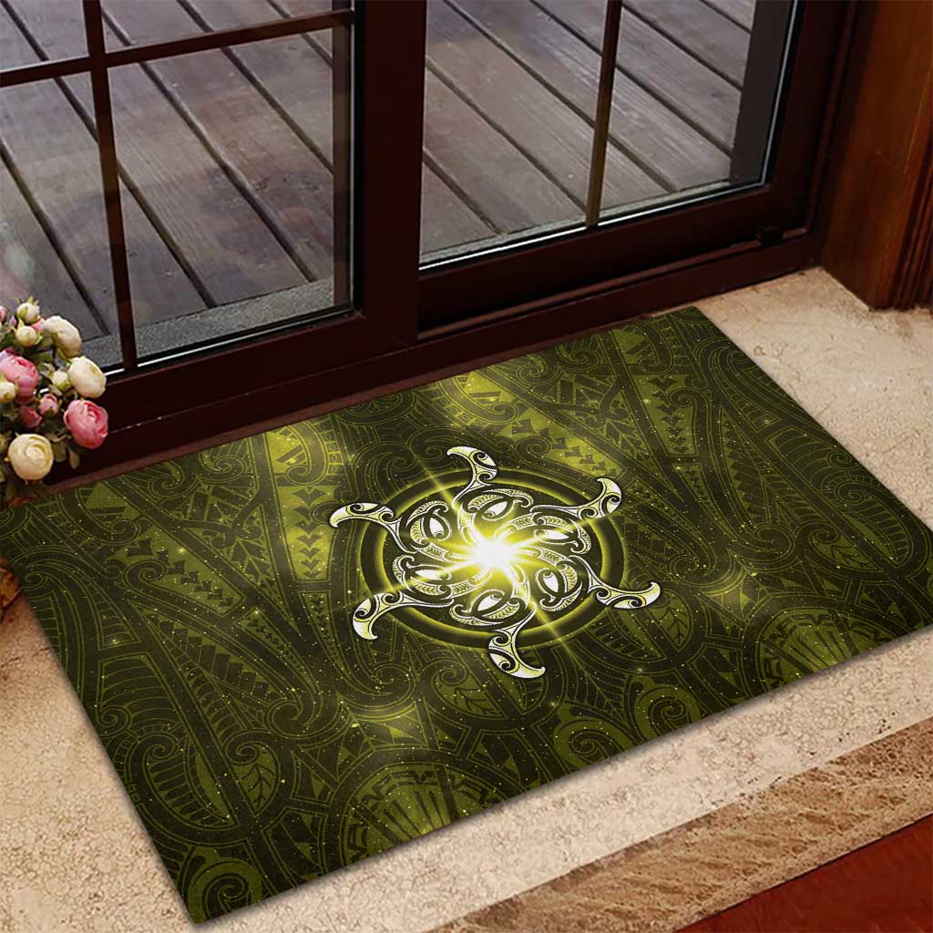New Zealand Matariki Hiwaiterangi Rubber Doormat Maori Moko Yellow Galaxy