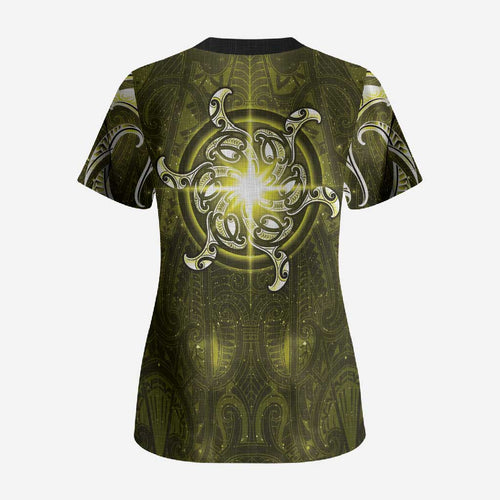 New Zealand Matariki Hiwaiterangi Scrub Top Maori Moko Yellow Galaxy