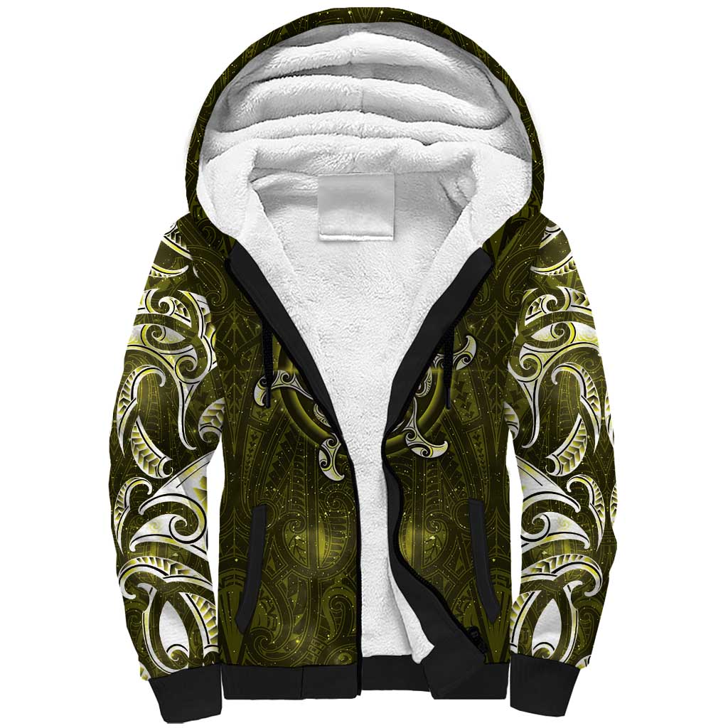 New Zealand Matariki Hiwaiterangi Sherpa Hoodie Maori Moko Yellow Galaxy