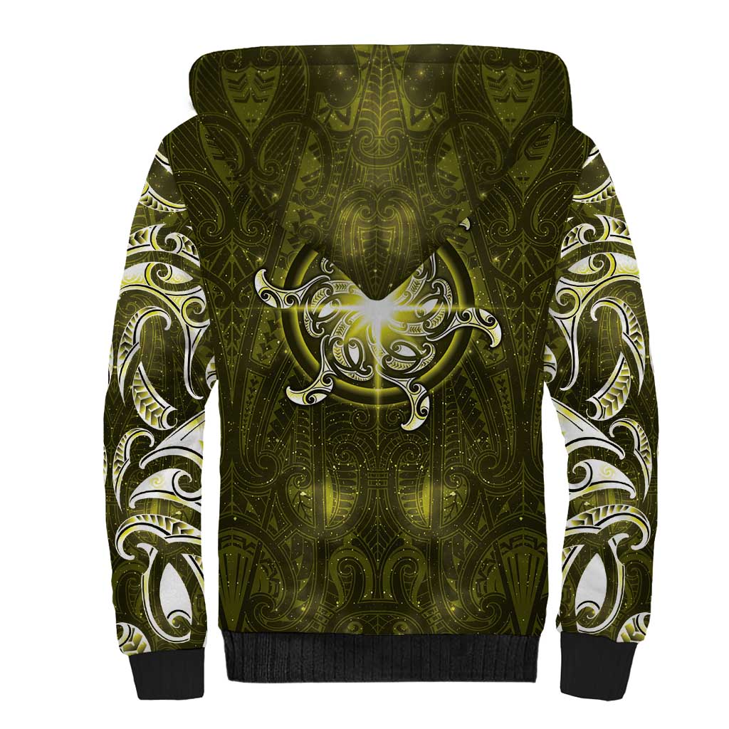 New Zealand Matariki Hiwaiterangi Sherpa Hoodie Maori Moko Yellow Galaxy