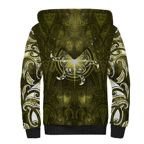 New Zealand Matariki Hiwaiterangi Sherpa Hoodie Maori Moko Yellow Galaxy