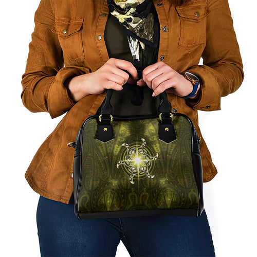 New Zealand Matariki Hiwaiterangi Shoulder Handbag Maori Moko Yellow Galaxy