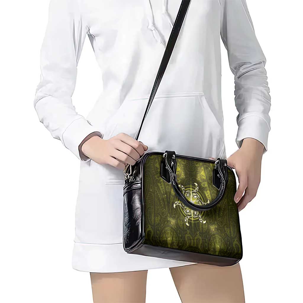 New Zealand Matariki Hiwaiterangi Shoulder Handbag Maori Moko Yellow Galaxy