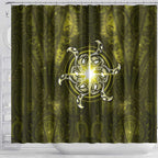 New Zealand Matariki Hiwaiterangi Shower Curtain Maori Moko Yellow Galaxy