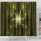 New Zealand Matariki Hiwaiterangi Shower Curtain Maori Moko Yellow Galaxy