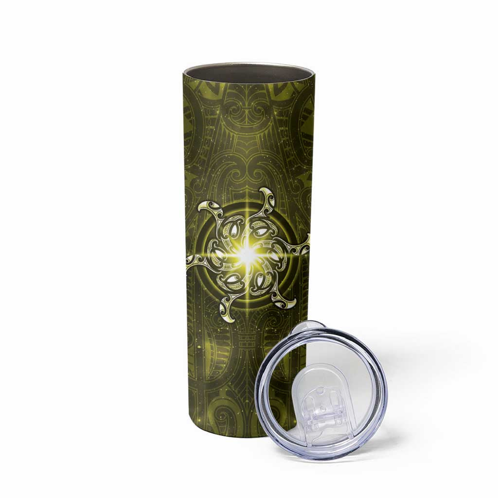 New Zealand Matariki Hiwaiterangi Skinny Tumbler Maori Moko Yellow Galaxy