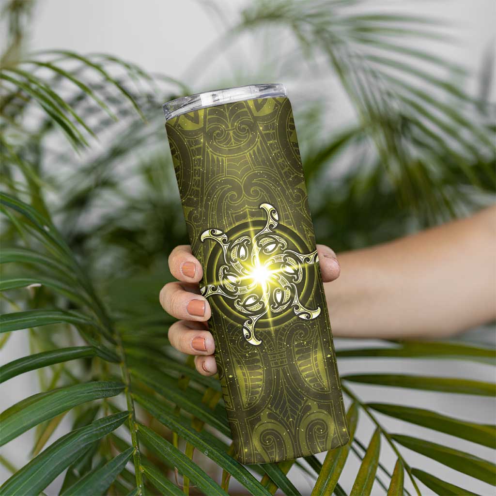New Zealand Matariki Hiwaiterangi Skinny Tumbler Maori Moko Yellow Galaxy