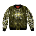 New Zealand Matariki Hiwaiterangi Sleeve Zip Bomber Jacket Maori Moko Yellow Galaxy