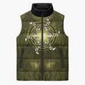 New Zealand Matariki Hiwaiterangi Sleeveless Puffer Jacket Maori Moko Yellow Galaxy