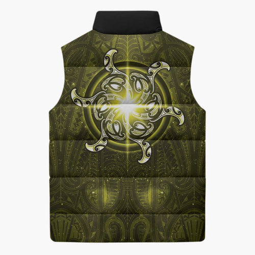 New Zealand Matariki Hiwaiterangi Sleeveless Puffer Jacket Maori Moko Yellow Galaxy