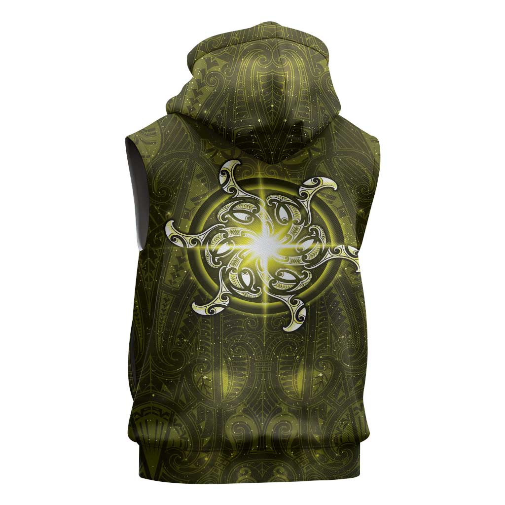 New Zealand Matariki Hiwaiterangi Sleeveless Zip Hoodie Maori Moko Yellow Galaxy
