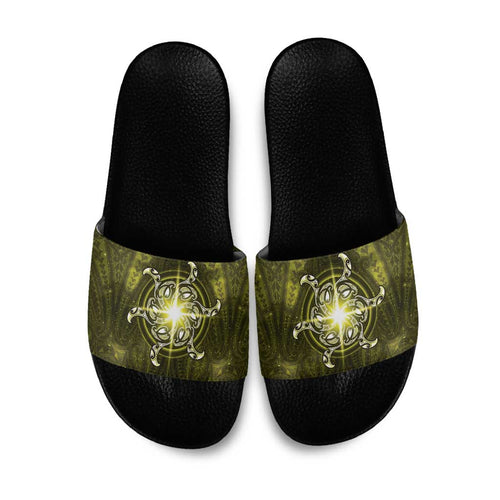 New Zealand Matariki Hiwaiterangi Slide Sandals Maori Moko Yellow Galaxy