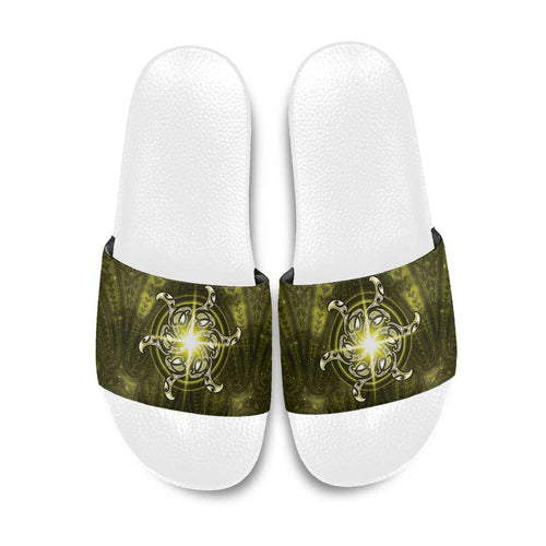 New Zealand Matariki Hiwaiterangi Slide Sandals Maori Moko Yellow Galaxy