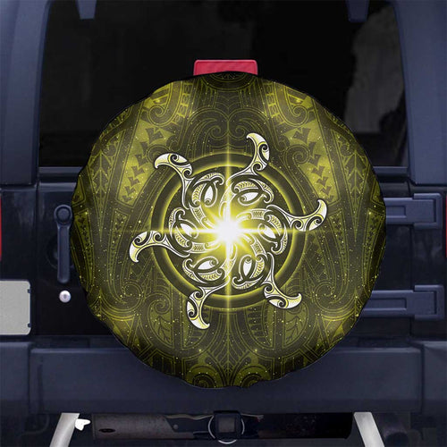 New Zealand Matariki Hiwaiterangi Spare Tire Cover Maori Moko Yellow Galaxy