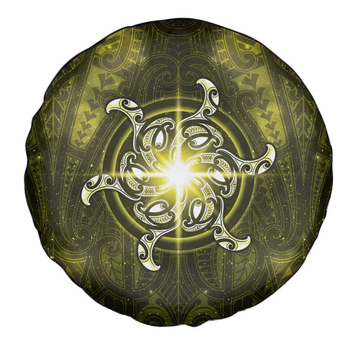 New Zealand Matariki Hiwaiterangi Spare Tire Cover Maori Moko Yellow Galaxy