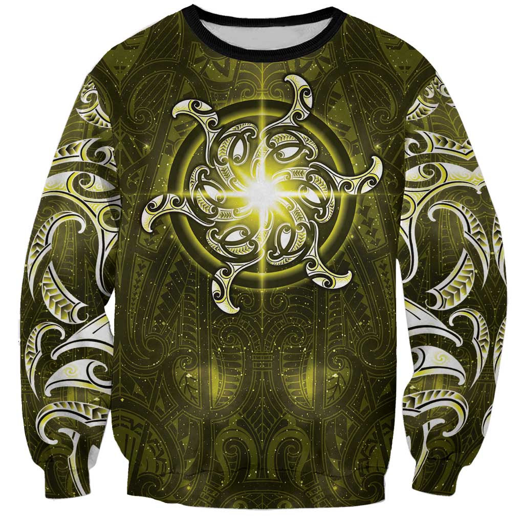 New Zealand Matariki Hiwaiterangi Sweatshirt Maori Moko Yellow Galaxy