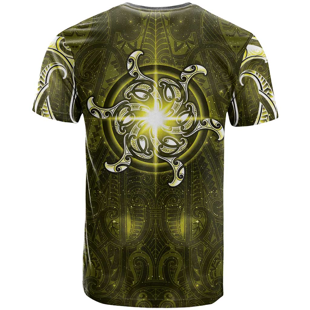 New Zealand Matariki Hiwaiterangi T Shirt Maori Moko Yellow Galaxy