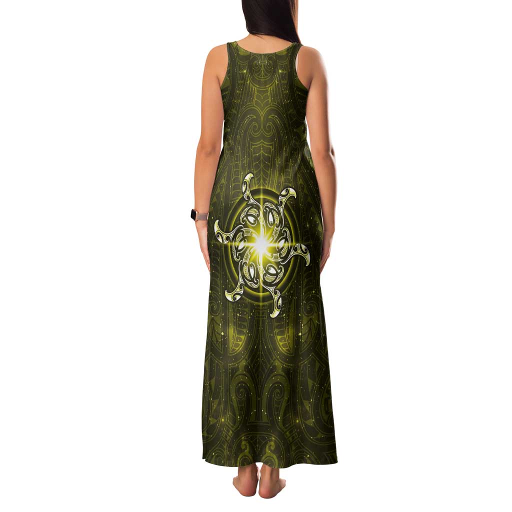 New Zealand Matariki Hiwaiterangi Tank Maxi Dress Maori Moko Yellow Galaxy