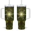 New Zealand Matariki Hiwaiterangi Tumbler With Handle Maori Moko Yellow Galaxy