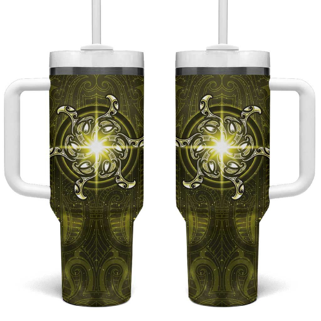 New Zealand Matariki Hiwaiterangi Tumbler With Handle Maori Moko Yellow Galaxy