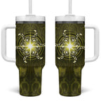 New Zealand Matariki Hiwaiterangi Tumbler With Handle Maori Moko Yellow Galaxy