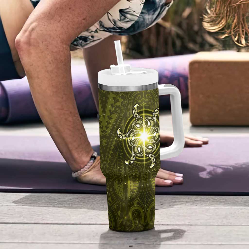 New Zealand Matariki Hiwaiterangi Tumbler With Handle Maori Moko Yellow Galaxy