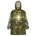 New Zealand Matariki Hiwaiterangi Wearable Blanket Hoodie Maori Moko Yellow Galaxy