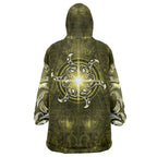 New Zealand Matariki Hiwaiterangi Wearable Blanket Hoodie Maori Moko Yellow Galaxy